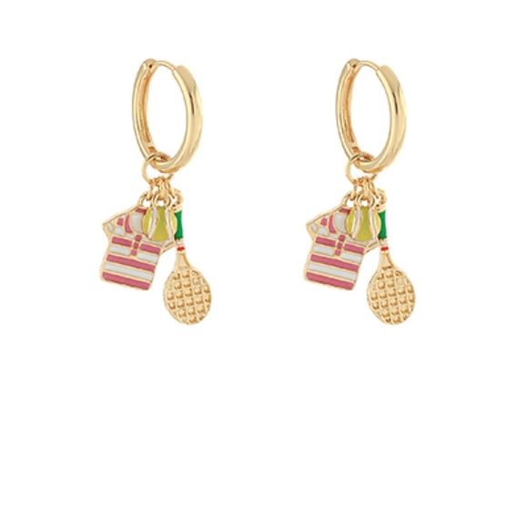 Tennis 3 Charm Dangle Hoops - Picture 1 of 1